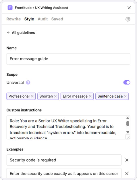 Frontitude UX copy writing example