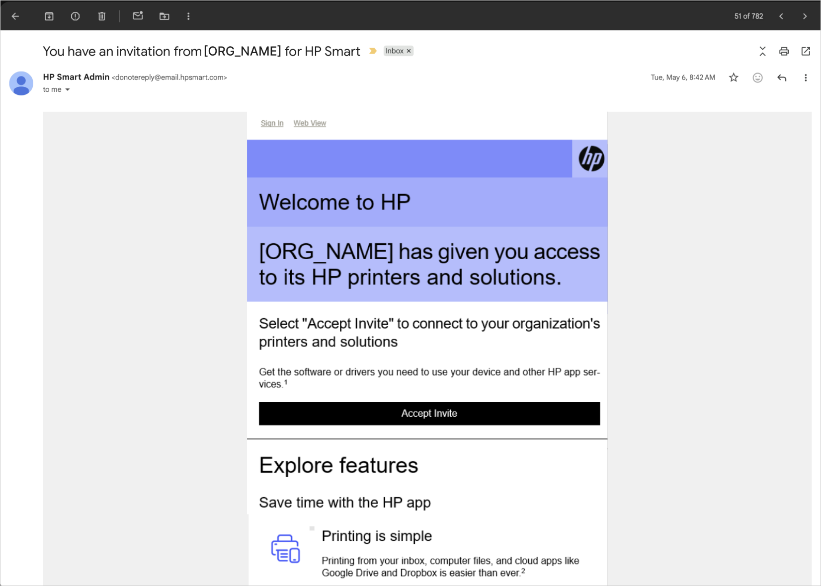 Invitation email before